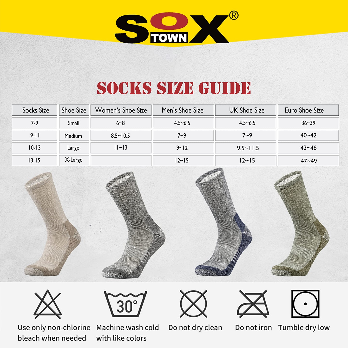 SOX TOWN Men's Merino Wool Cushion Crew Socks Moisture Wicking Control for Outdoor Hiking Work Boot Thermal Warm All Seasons(Black M)