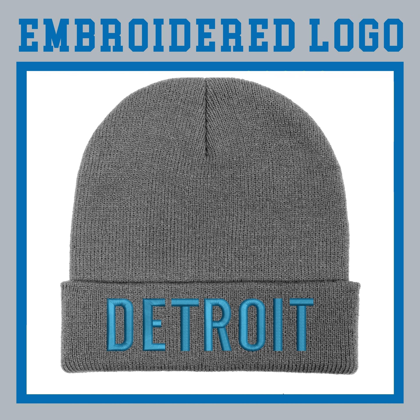 Mens Womens Apparel Warm Beanie Hat Embroidered Winter Hay Youth Warm Knit Hat Sport Fan Cap Grey