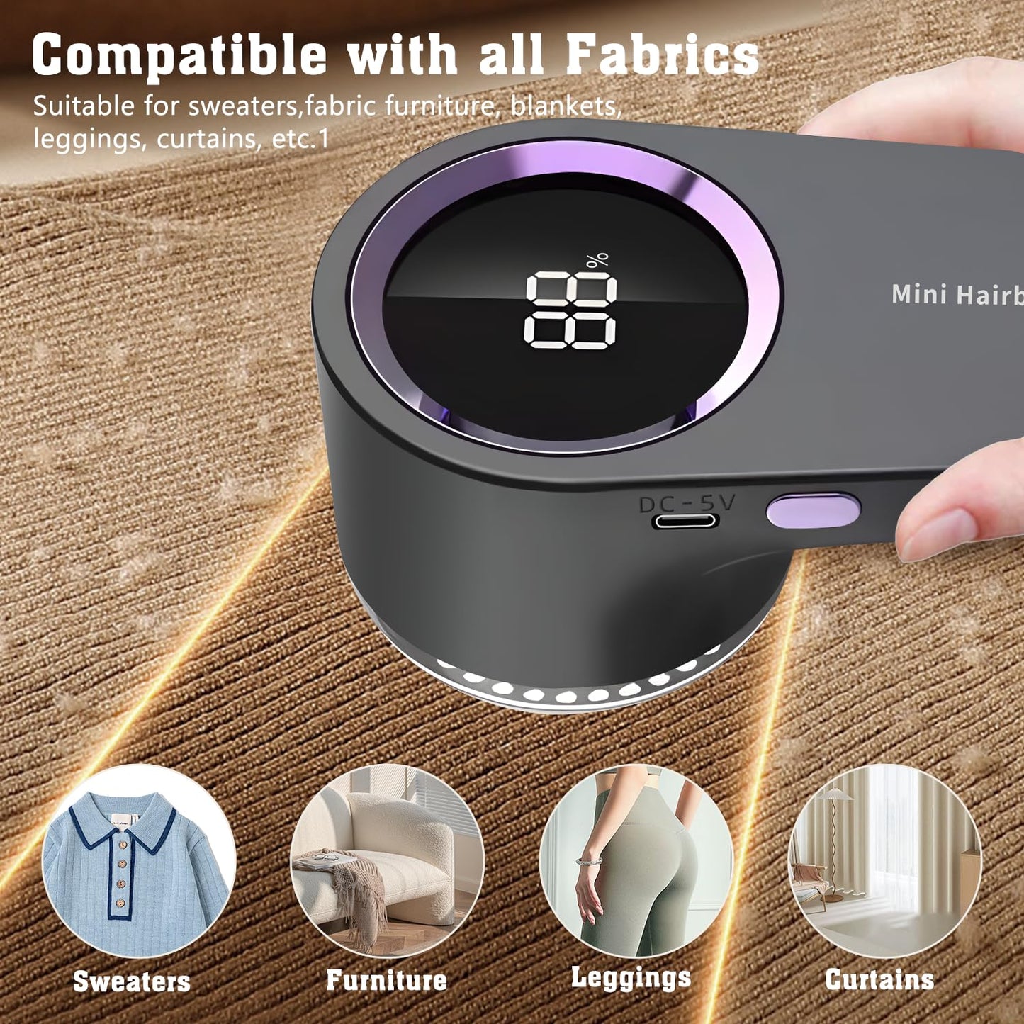 Intelligent Digital Display Lints Shaver, Rechargeable Fabric Shaver, Electric Lint Remover for Clothes, Pills Fuzzs Bobbles Trimmer, Depiller Effectively Remove Clothing Pills Lint Balls Fuzz(Gray)