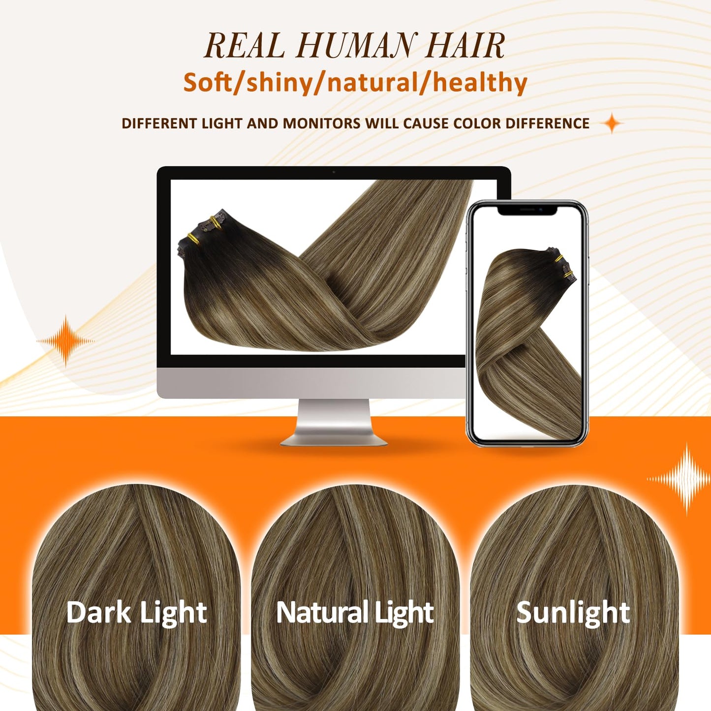 Full Shine Balayage Hair Extensions Real Human Hair Short Hair Extensions Clip ins Ombre Dark Brown to Medium Brown Mix Honey Blonde Hair Clip in Extensions for Women 12 Inch 8 Pcs 95 g