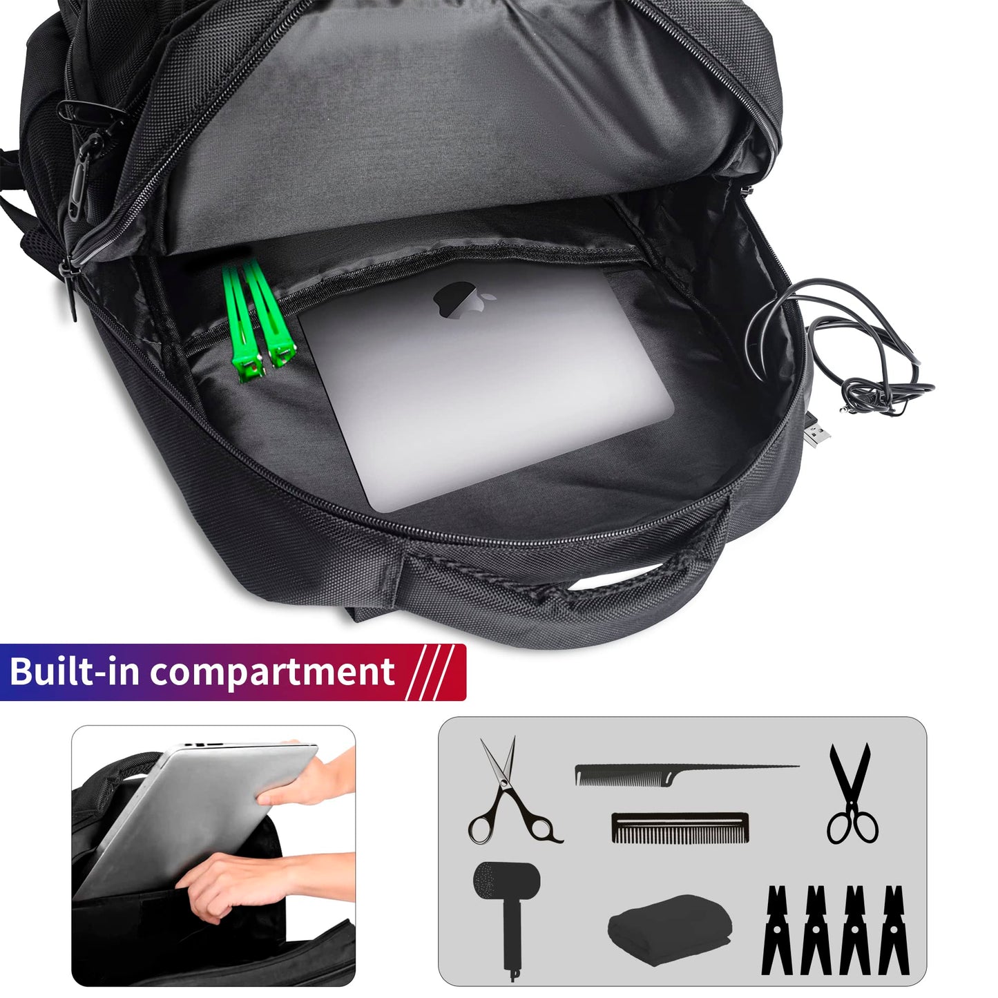 TORIBIO Barber Supplies Bag for Clippers and Supplies, Hairstylist Clipper Portable Backpack for Barber Tools (Black)