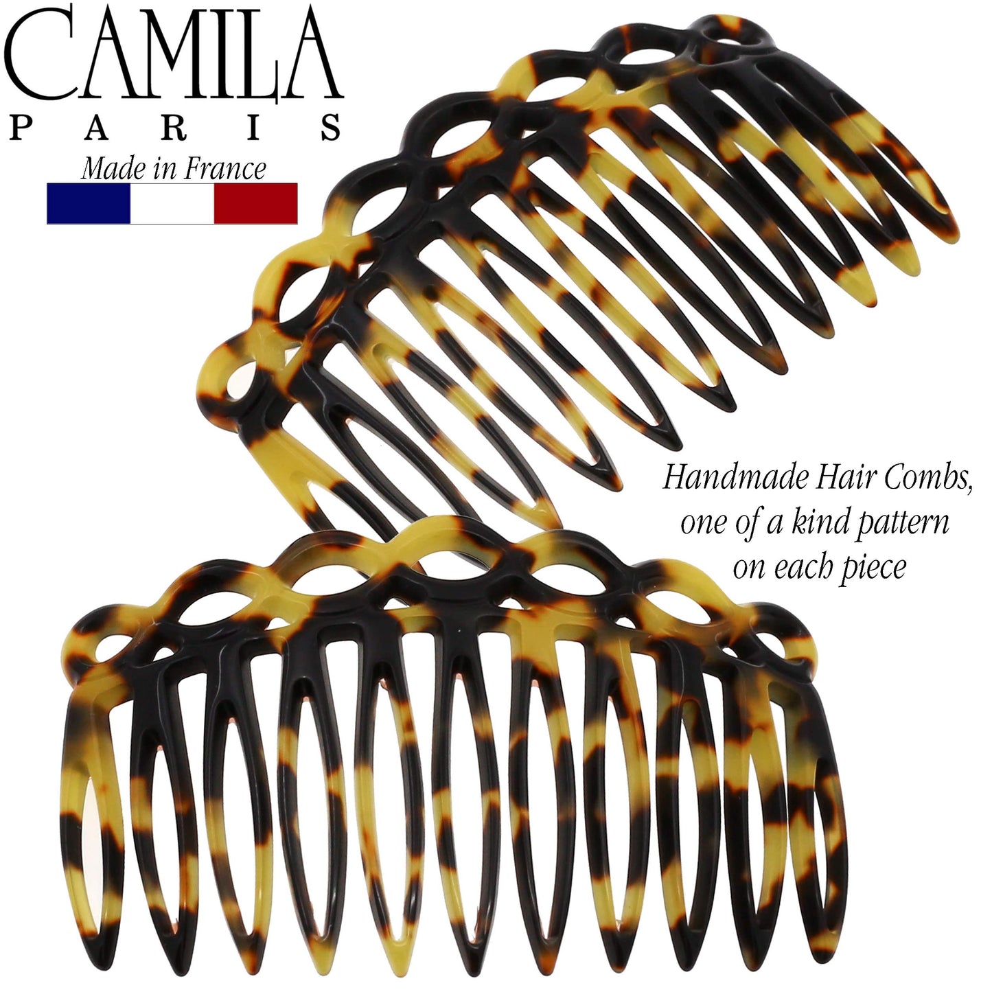 Camila Paris CP3140 French Hair Side Comb Small Handmade Tokio French Twist Hair Combs Decorative, Strong Hold Hair Clips for Women Bun Chignon Up-Do Styling Girls Hair Accessories, Made in France