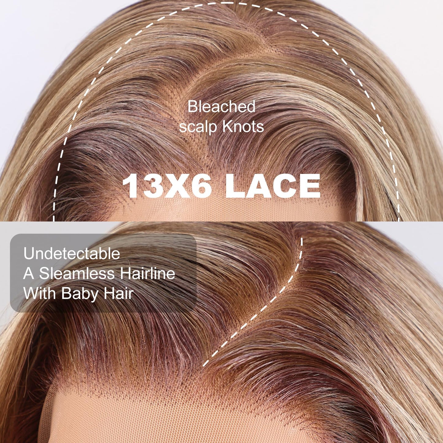 KOME Ash Blonde Synthetic Lace Front Wig,13×6 Blonde mix Brown HD Lace Glueless Wig for Women Daily Use 28IN(TT6/107)