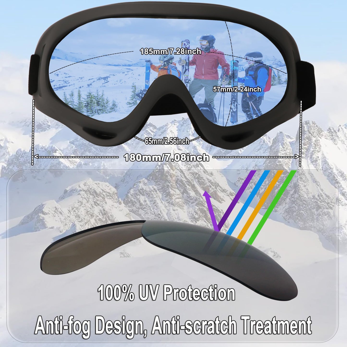 OUTDOOR SPARTA Ski Goggles (3. Gray Frame, Clear Lens; Black Frame, Yellow Lens)