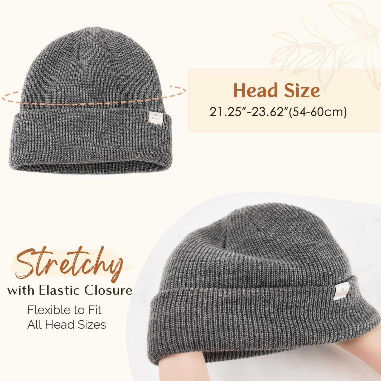 YANIBEST Beanie Hat for Women Men Satin Lined Beanie Hats Winter Hat Womens Cuffed Beanies Knit Skull Cap Warm Ski Hat Unisex Dark Grey