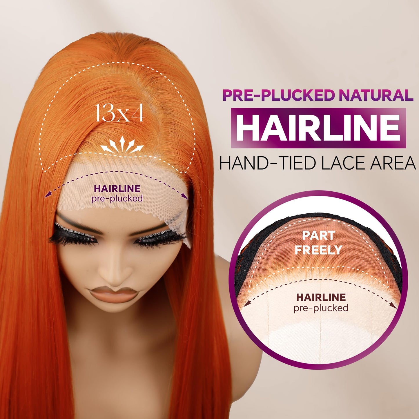 BLL Ginger Wig, Lace Front Wigs Pre-Plucked 13x4 Synthetic HD Lace Front Wigs Long Straight Glueless Ready to Wear Orange Wig For Black Women 26inch