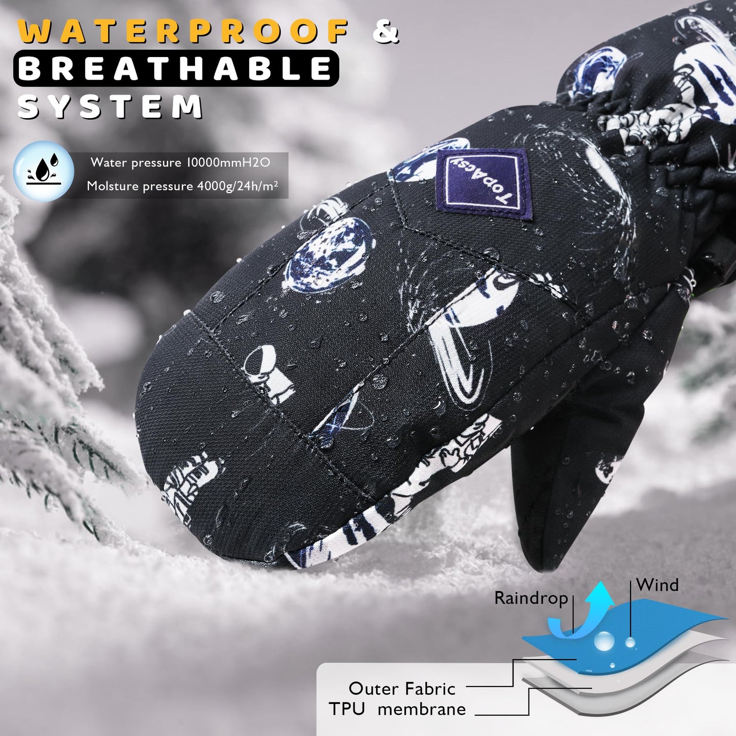 TopAcsy Kids Ski Gloves Waterproof Warm Winter Snow Mittens for Boys Girls
