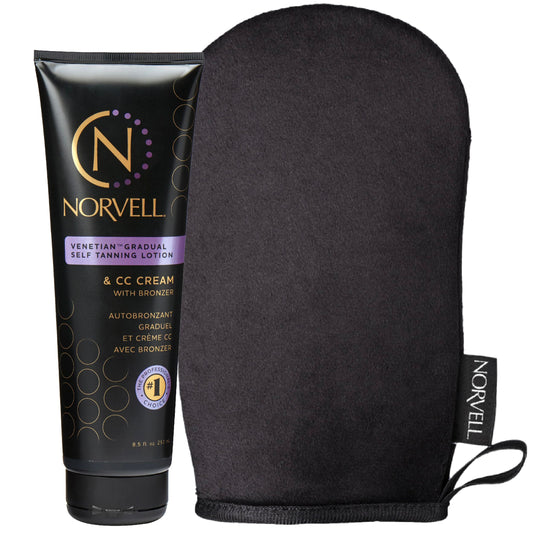 Norvell Sunless Self Tanning Bundle: Self Tan Extender Lotion, 8,5 fl. oz. + Streak Free Tan Applicator Mitt - Premium After Tanning Lotion Moisturizer and Washable Self Tan Mitt for Flawless Results