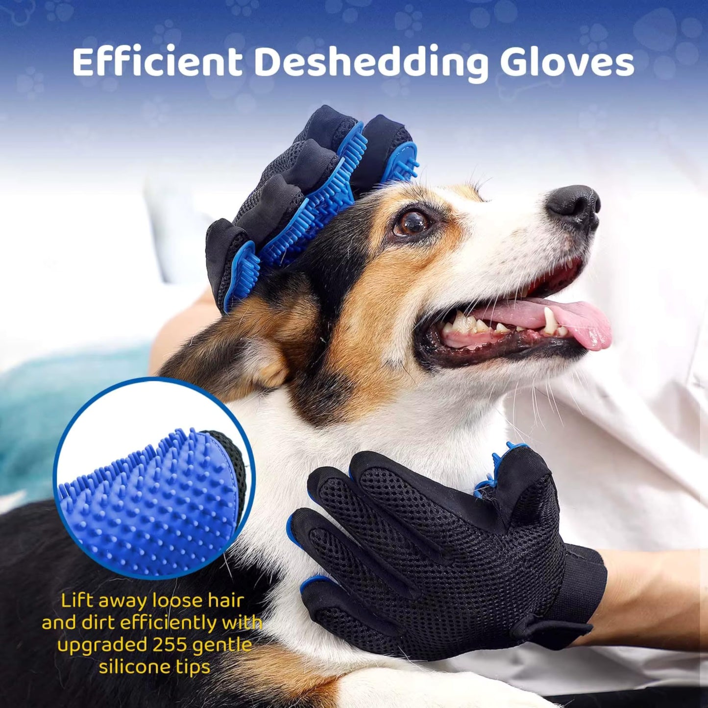 Clean Pet Hair Remover Glove Grooming & Massage Mitt with Enhanced Five-Finger Design, Gentle Deshedding for Dogs & Cats with Long or Short Fur, 1 Pack (Right-Hand), Blue