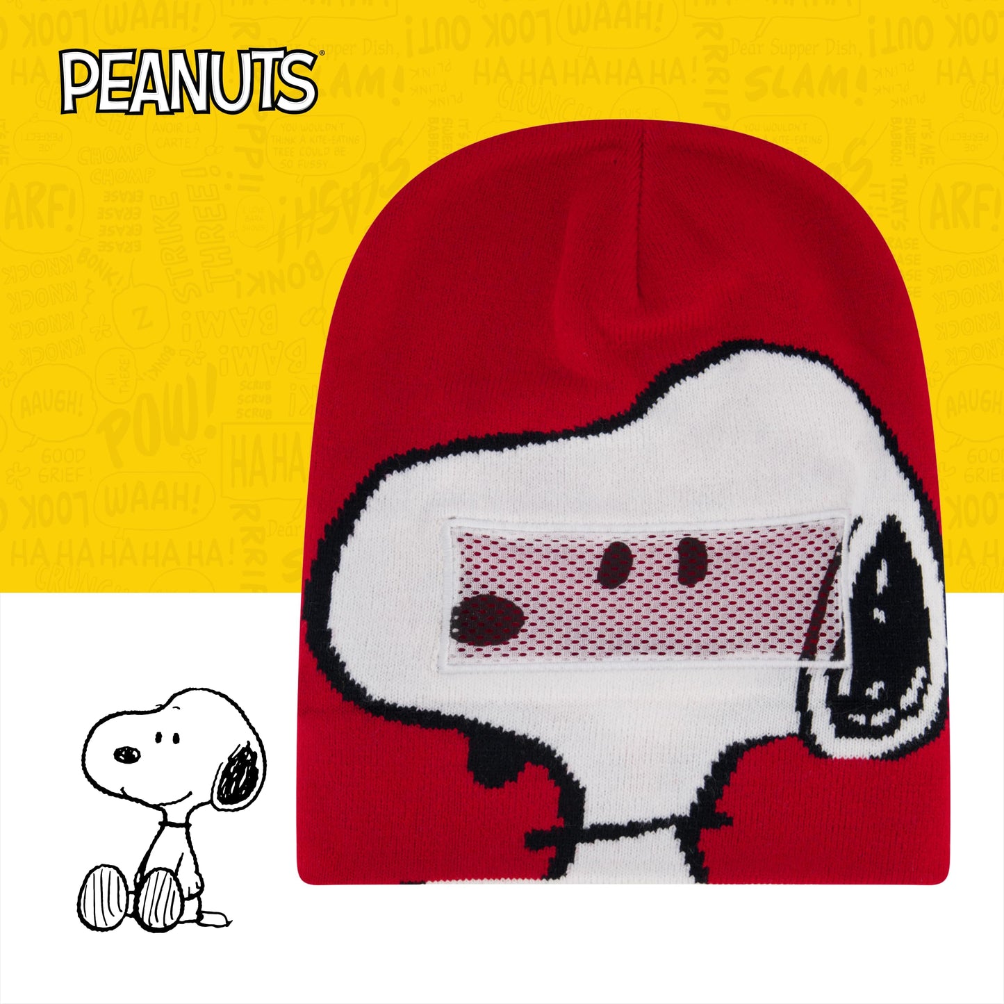Peanuts Snoopy Beanie Hat, Knit Roll Down Cuffed Winter Cap, Red, One Size