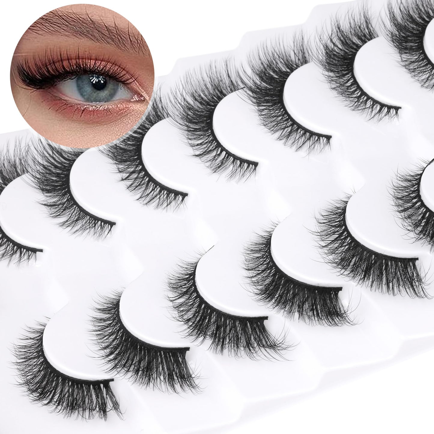 False Eyelashes Cat Eye Lashes Natural Fluffy Eyelashes Wispy Strip Lashes Mink Volume Fake Eyelashes 7 Pairs Natural Lashes Cat Eye ALICROWN