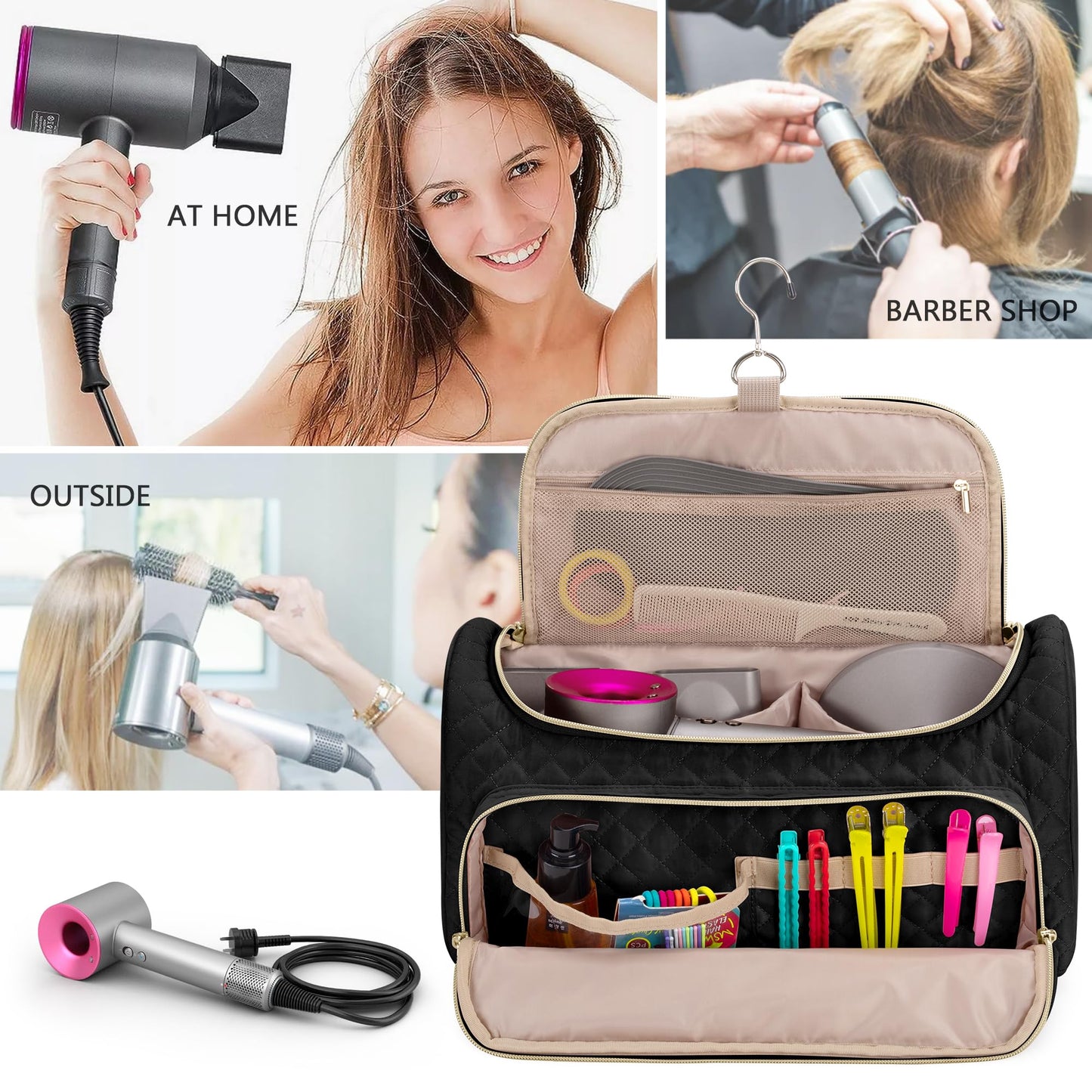 Fasrom Travel Case Compatible with Dyson Supersonic Hair Dryer and Attachments, Large Blow Dryer Storage Bag to Organize Hair Accessories for Home and Travel, Black (Patent Design, Empty Bag Only)