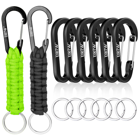 EOTW 6pcs Carabiner Clip and 2pcs Paracord Keychain Small Aluminum Caribeaner D Ring for Camping, Hiking, Fishing Or As A Key Organizer Black+Green