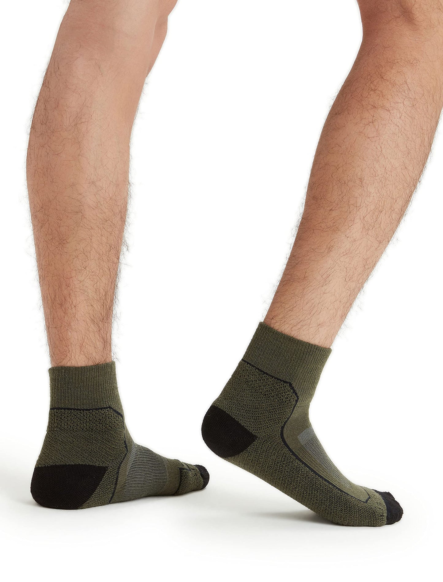 Icebreaker Merino Men's Hike+ Light Mini Sock, Loden Green/Black/Gristone Heather, Medium