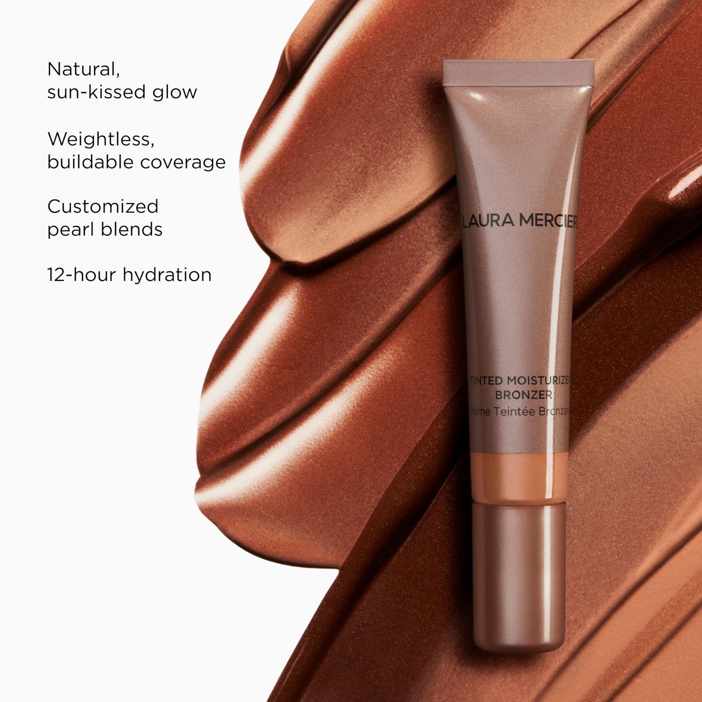 Laura Mercier Tinted Moisturizer Bronzer: Long Lasting Sheer Cream Bronzer, Weightless, Buildable Coverage, 12 HR Hydrating Wear, Non-Comedogenic, 6 Shades for All Skin Tones, Sunshine
