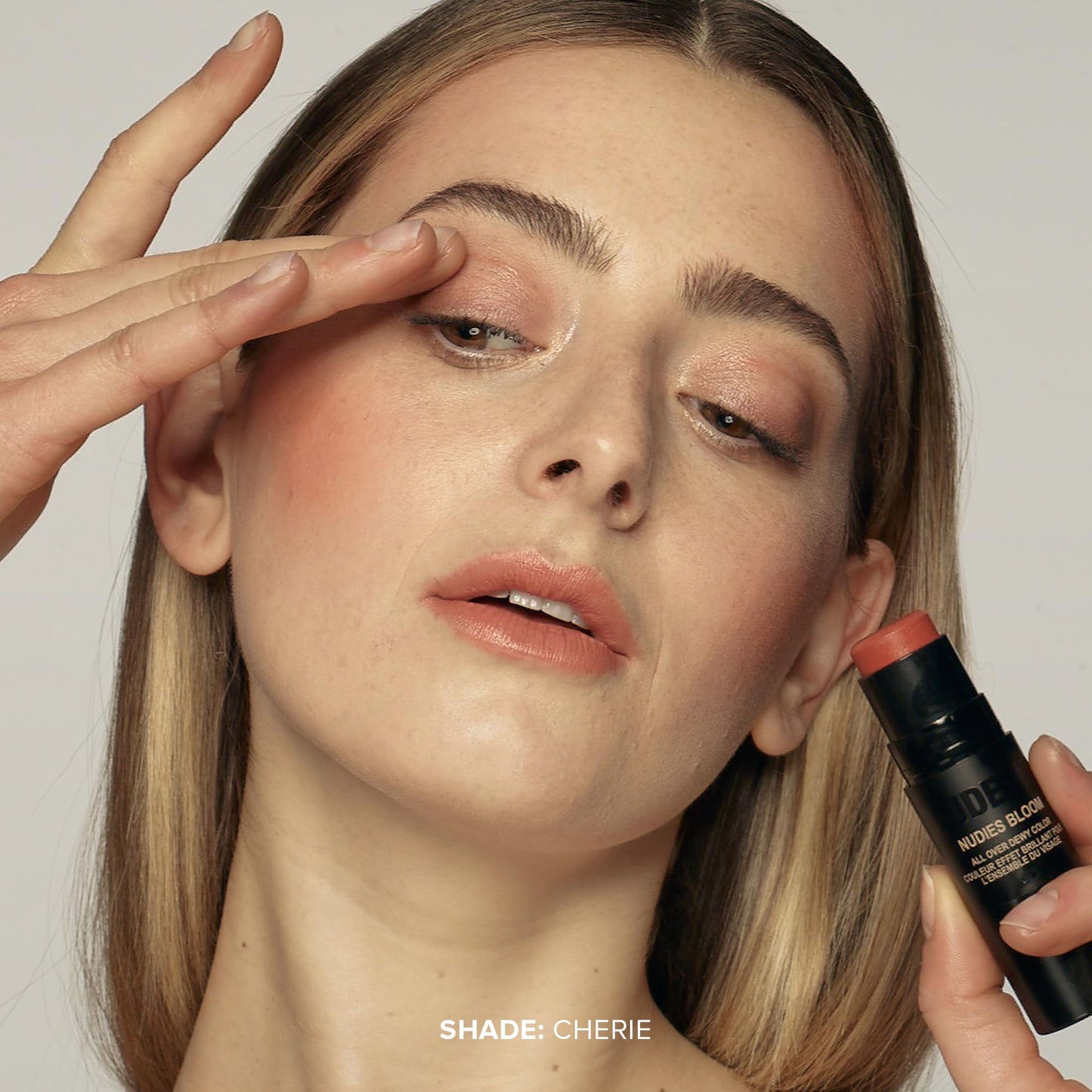 Nudestix Nudies Matte Cream Blush Stick 3-in-1 All Over Face Color - Blush Stick for Cheeks Eyes and Lips - Cream Blush for Cheeks w/Blending Brush (Cherie)