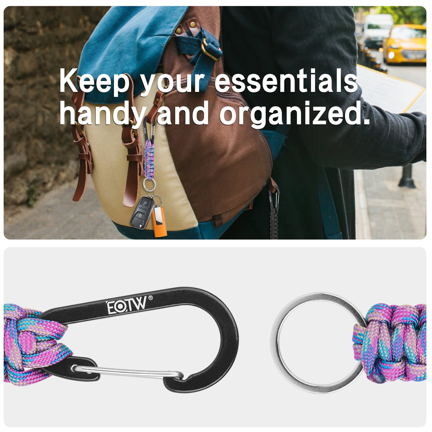 EOTW Carabiner Keychain, Small Carabiner Clip with Paracord Keychain Mini Aluminum D Ring Key Organizer