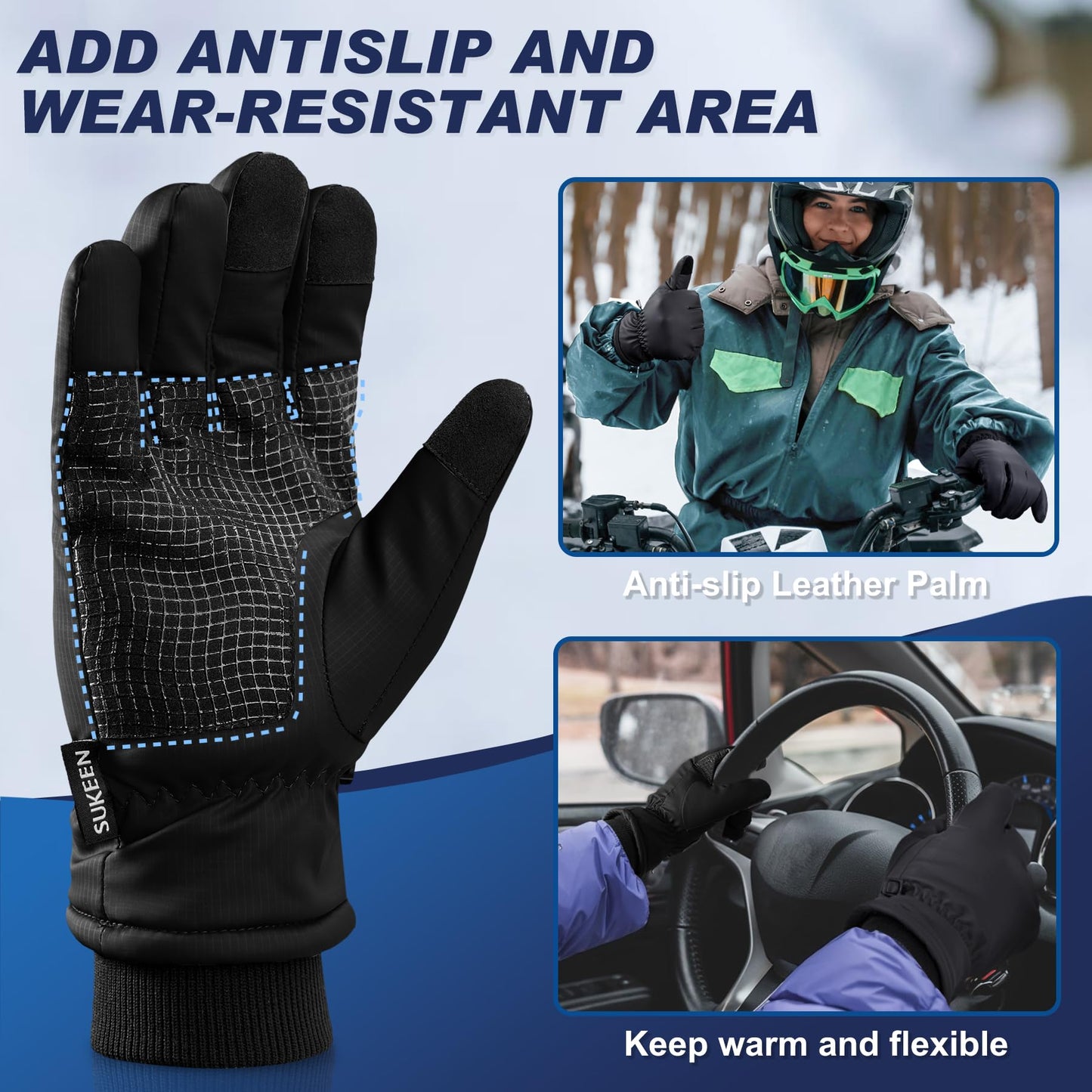 Sukeen -10℉ Winter Warm Gloves for Men Women,Windproof Ski Gloves Anti-slip Cold Weather Glove with Thick Plush for Outdoor
