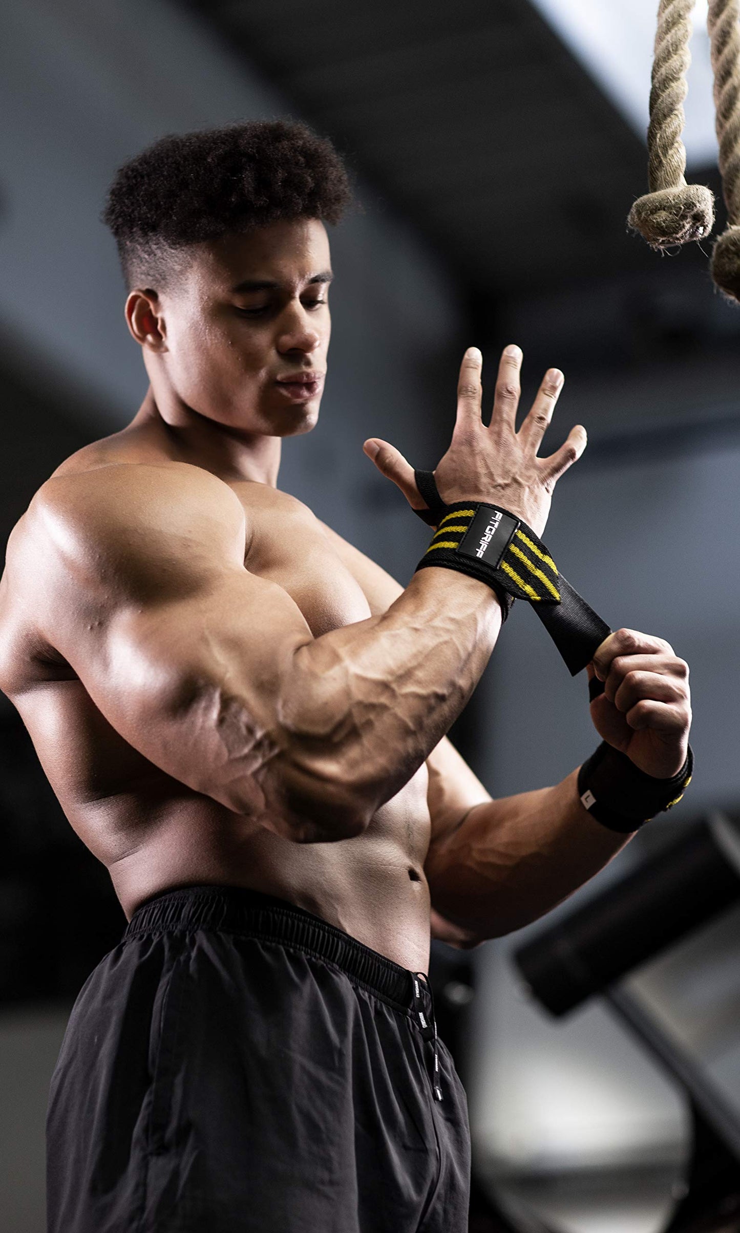 Fitgriff® Wrist Wraps for Weightlifting (18") Heavy-Duty Support for Gym, Bench Press, and Pushups (1 Pair) - for Men and Women (Black/Yellow)