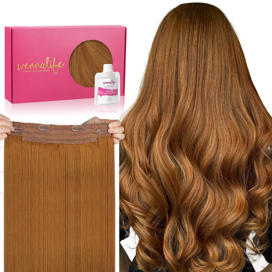 WENNALIFE Wire Hair Extensions (Increase 50% Lifespan) Real Human Hair 12 inch 70g Auburn Ginger Remy Wire Hair Extensions Invisible Transparent Fish Line Straight Real Hair Extensions