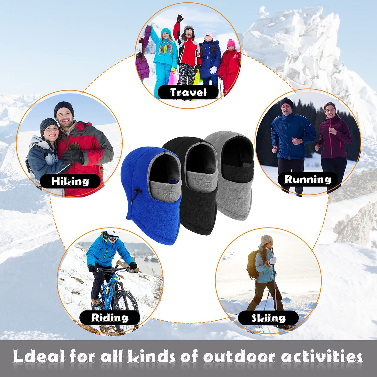 3 Pcs Ski Mask Windproof Ski Hoodie Adjustable Winter Face Covering Neck Gaiter Warmer for Man Woman Cold Weather Gear (Simple Colors)