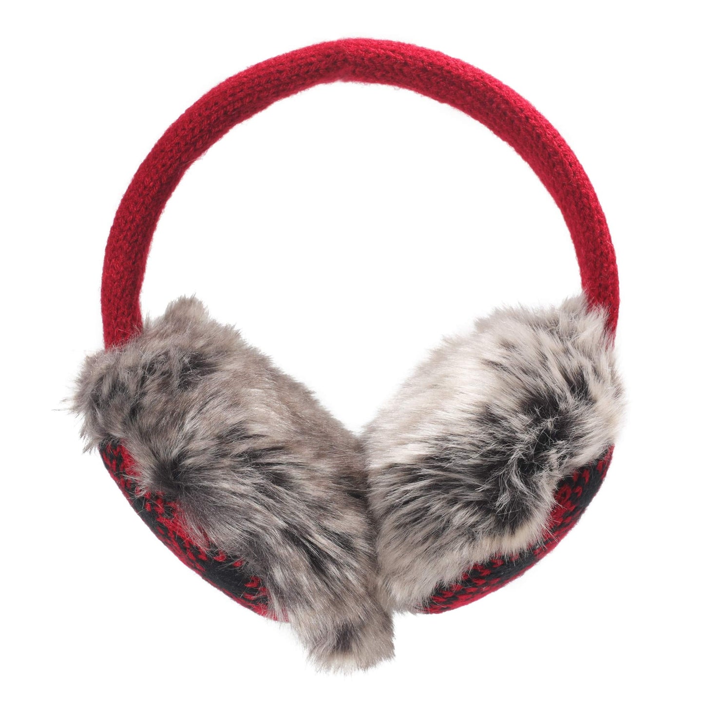 ZLYC Winter Faux Fur Adjustable Earmuffs Cute Knit Fuzzy Ear Muffs for Women Girls (Plaid Red)
