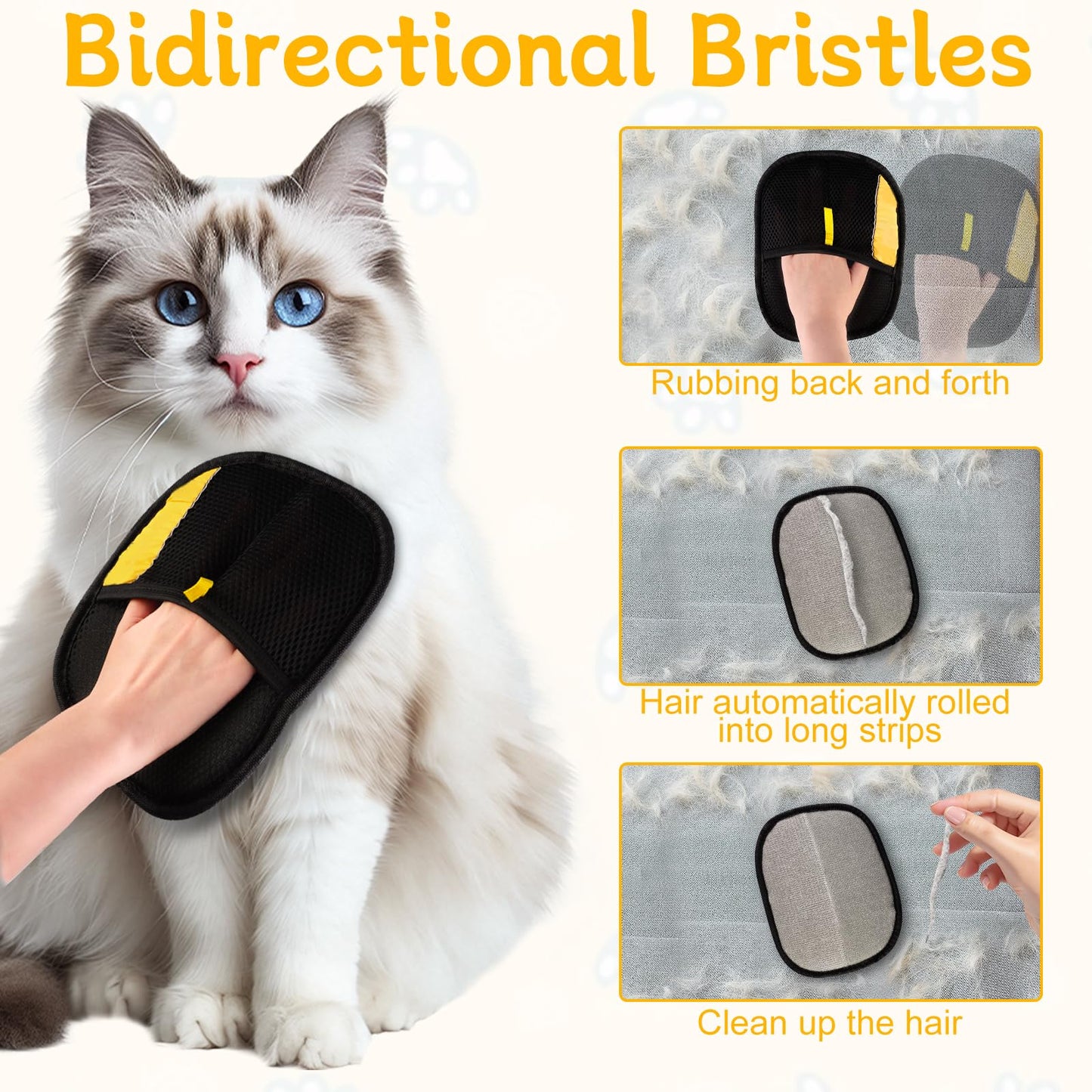 Electrostatic Gloves Pet Hair Removal,Pet Hair Removal Glove,Efficient Grooming Gloves for Pet Hair,Reusable Double Sided for Couch, Furniture,Carpet(A-3Pcs)