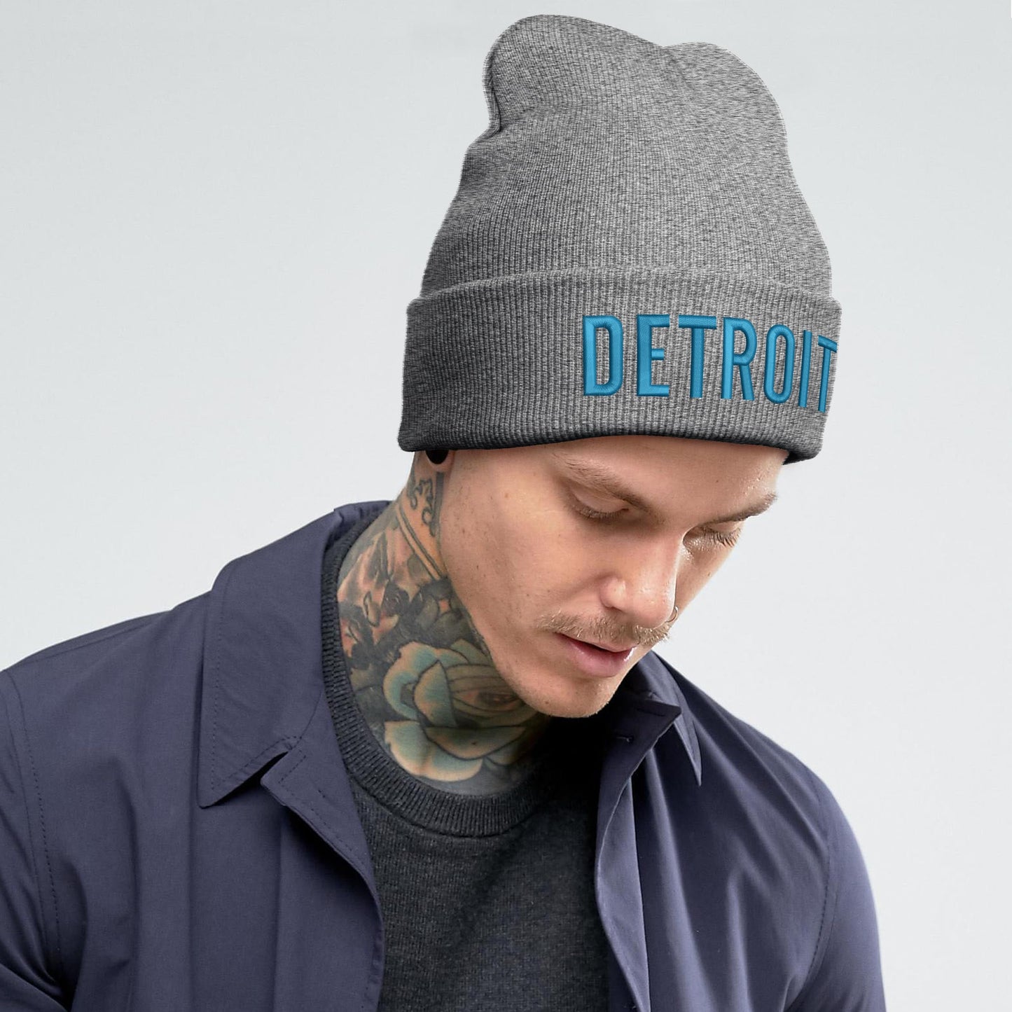 Mens Womens Apparel Warm Beanie Hat Embroidered Winter Hay Youth Warm Knit Hat Sport Fan Cap Grey