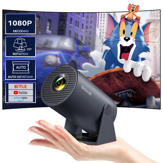 Polocsh Mini Projector Built in Android TV 11.0 Portable Smart Projector with Wifi and Bluetooth 210°Rotatable 1080P Support Short Throw Outdoor Auto Keystone 40''-150'' Screen Home Theater Projector