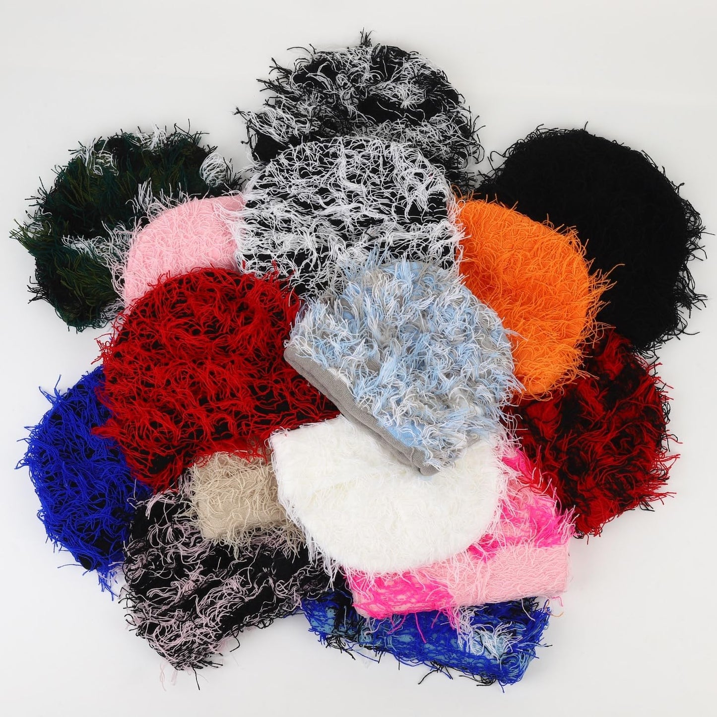 Taowave Distressed Knitted Beanie Fuzzy Hats Winter Warm Beanies Snow Hats Outdoor Ski Knit Cap for Kid Women Men, 4 Pack (Black, Blue, Black and White, Red)