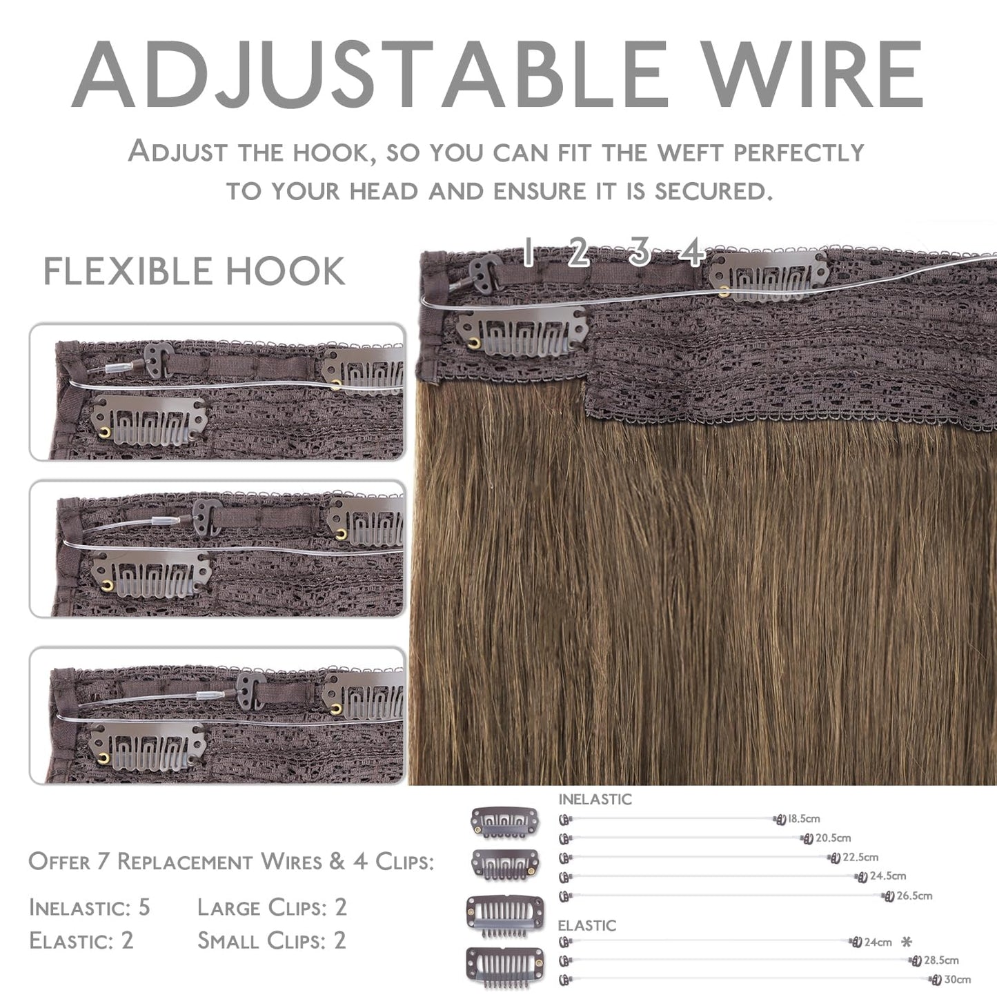 WENNALIFE Wire Hair Extensions (Increase 50% Lifespan) Real Human Hair 12 inch 100g Light Ash Brown Remy Real Hair Extensions Invisible Wire Hair Extensions Human Hair Natural Fish Line Straight Hair