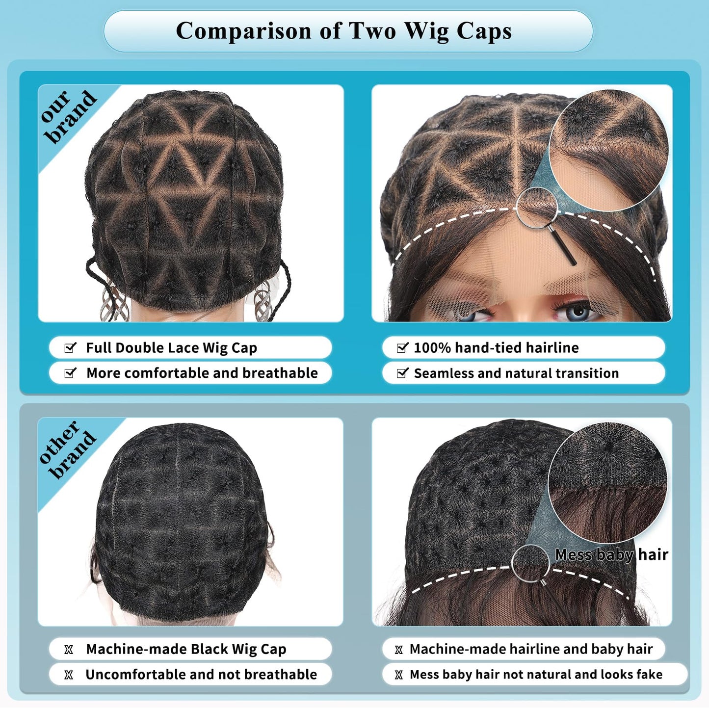 Esnccur Double Full Lace Crochet Wig Cap for Crochet Hair Braided Wig Cap with Baby Hair Sew In Cap Braid Lace Front Wigs Cap with Natural Knots Braided Wigs Caps for Women(79 Konts)