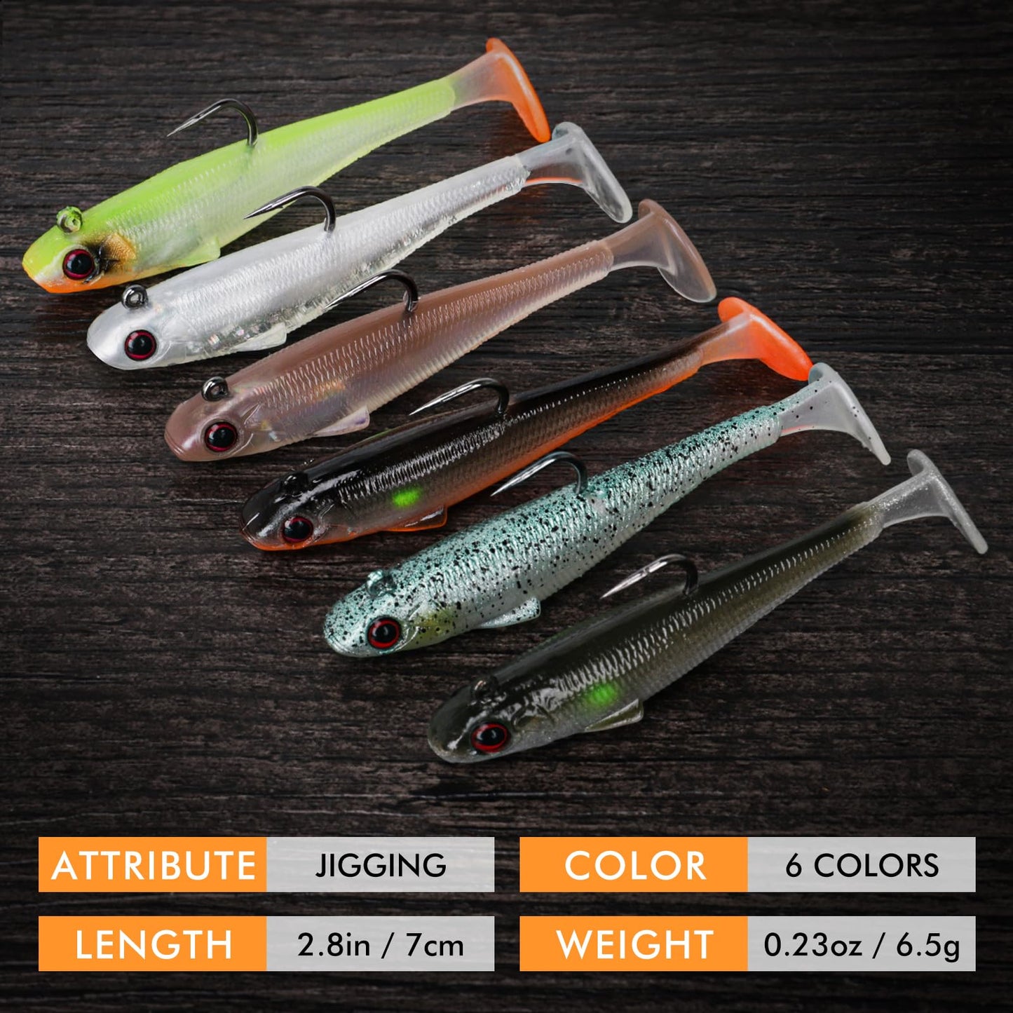 TRUSCEND Power Soft Fishing Lures Pre-Rigged BKK Hook, Japan Formula, Slow Sinking, Swimming, Jerking, Freshwater or Saltwater Swimmer for Bass Trout Pike Fishing, B-2.8in,6PCS