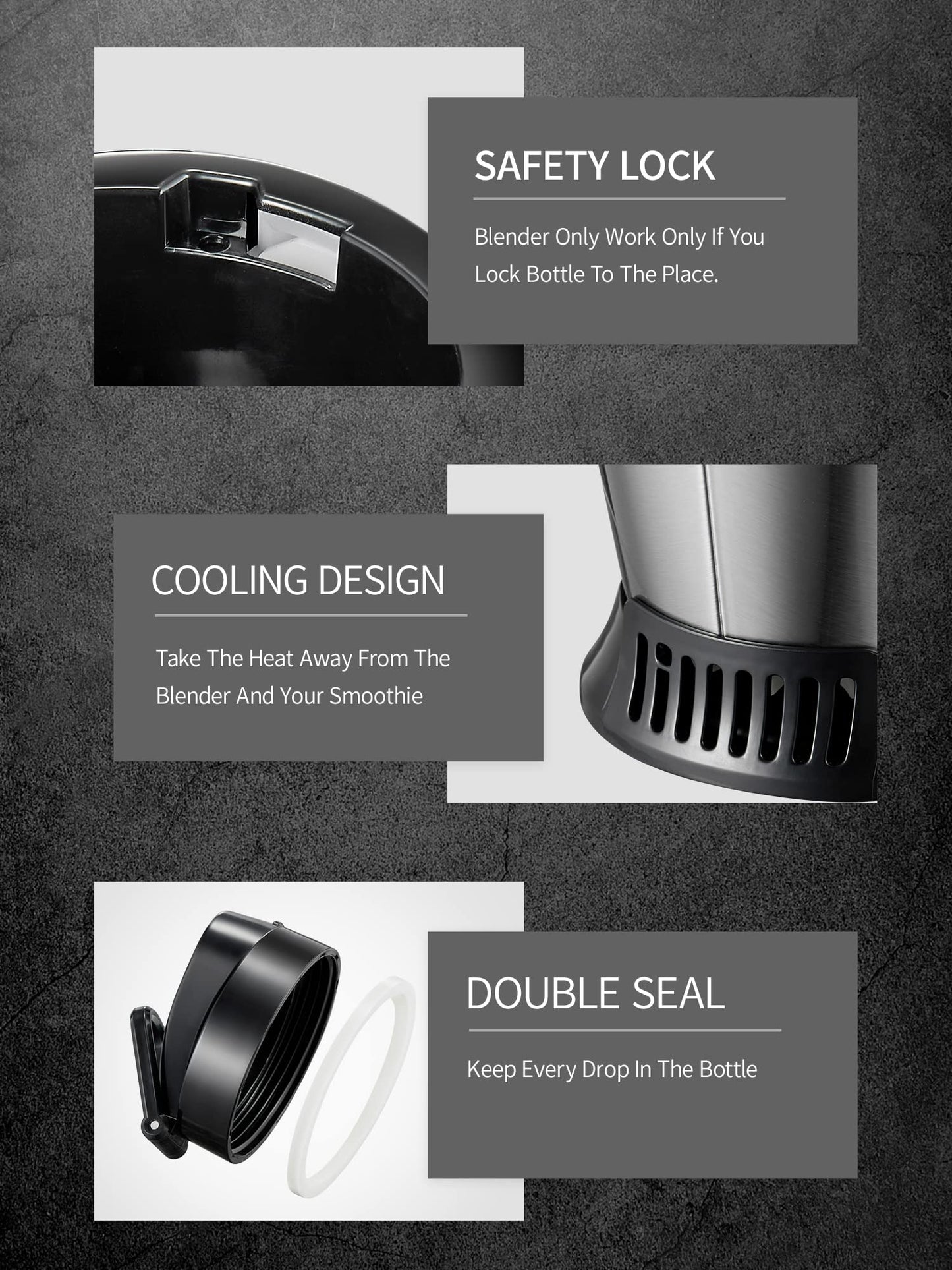 Personal Blender, Electric Shake Bottle with 2 x 20oz Travel Bottle and Coffee/Spices Jar, Portable Shaker Cups for Protein Shakes, 500W Single Serve Blender for Shakes and Smoothies, Sports(Black)