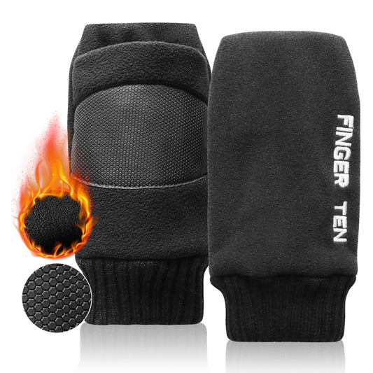 FINGER TEN Winter Golf Gloves Men Mitts Mitten Warm Fleece in Pair, Pull Up Fit Soft Comfortable Set (Upgraded Palm, Large)
