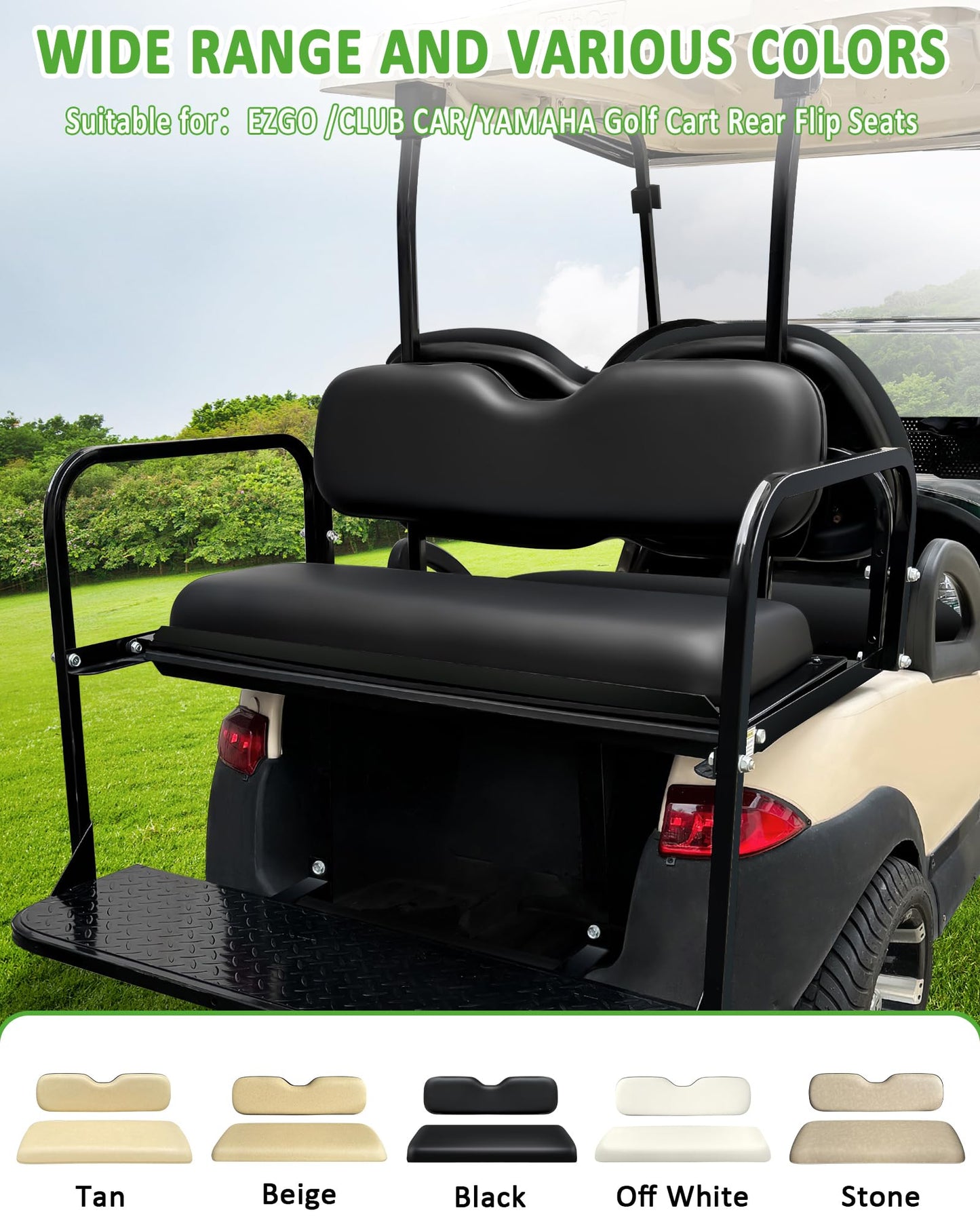 HEOHOU Universal Rear Replacement Cushions for Golf Cart Flip Rear Seat,Golf Cart Back Seat for EZGO TXT RXV ST for ST Sport for Club Car for Yamaha,Seat Bottom and Back Cushion Set,Black