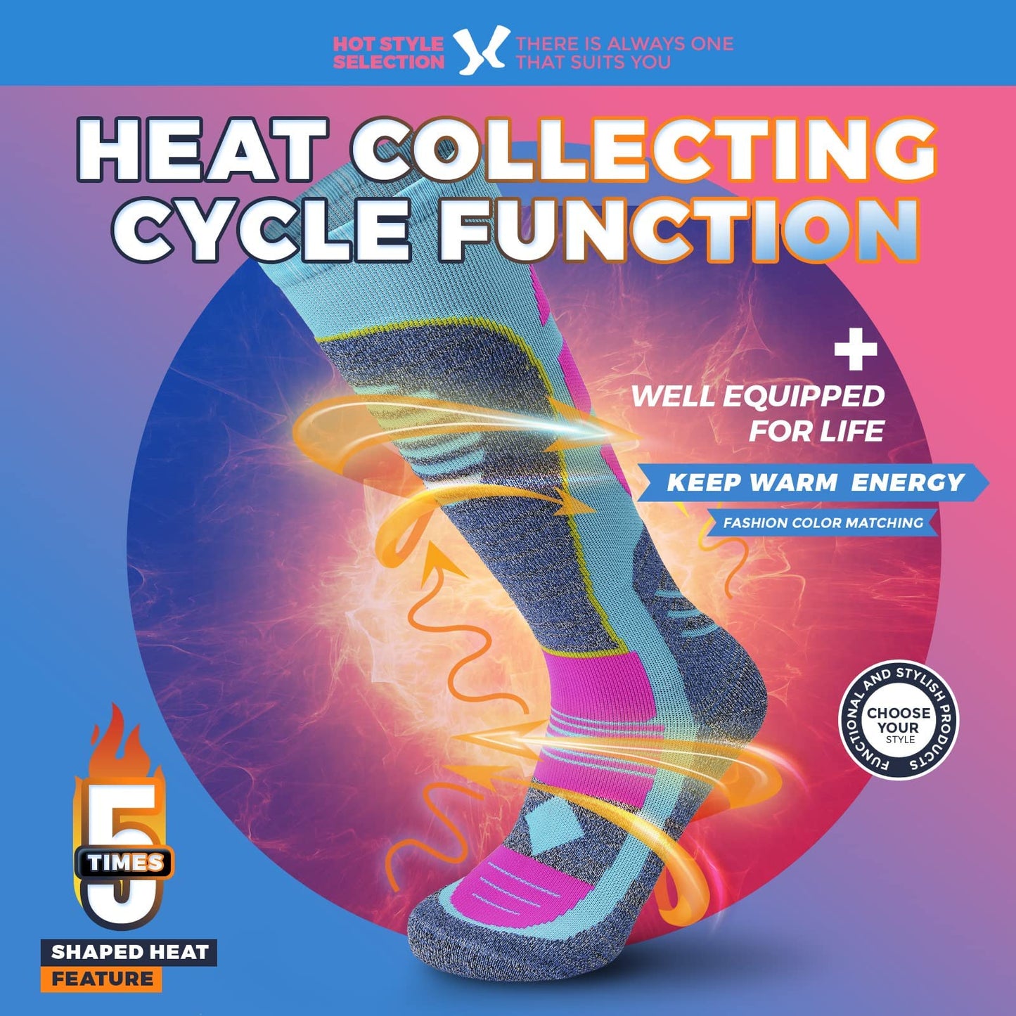 AII 2 pairs Athlete High Performance Unisex Knee Length Ski Socks For Men and Women, Winter Performance Socks,Snowboard socks