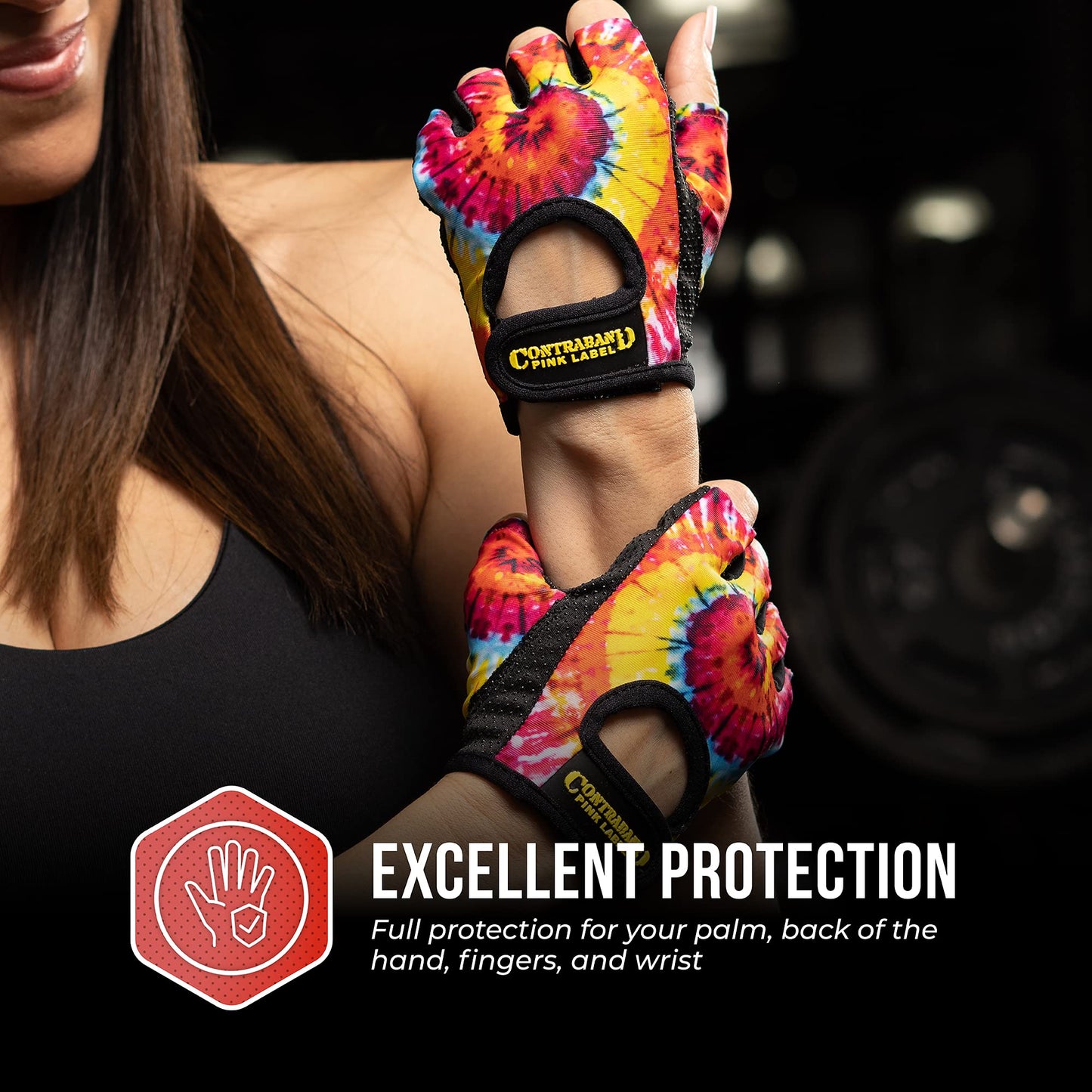 Contraband Pink Label 5347 Womens Designer Workout Gloves | Tie Dye Print w/Grip-Lock⢠Silicone Palm (X-Small, Rainbow)
