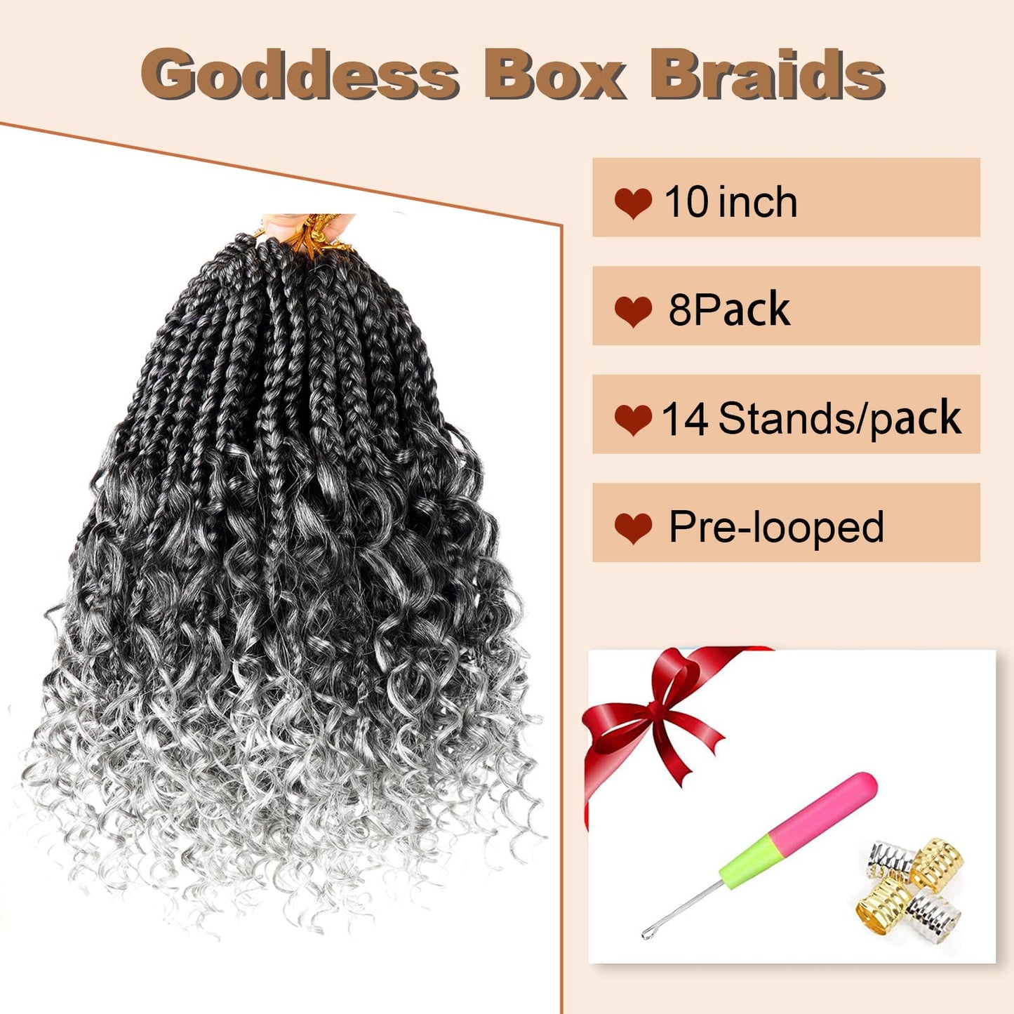 Goddess Box Braids Crochet Hair With Curly Ends 10 Inch Bohomian Box Braids Crochet Braids 8 Packs 3X Crochet Braids Synthetic Braiding Hair Extension for Black Women (10 Inch (Pack of 8), T-Grey)…