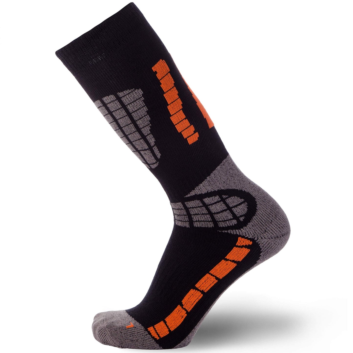 Pure Athlete Kids Ski Socks - Merino Wool OTC Winter Skiing Sock for Boys Girls (1 Pair - Black/Orange, X-Small-Small)