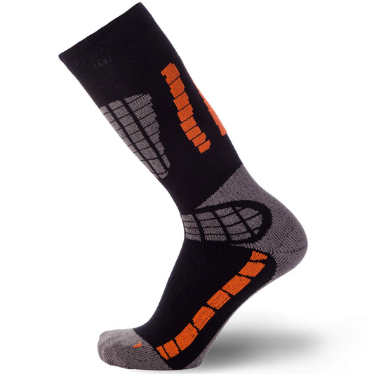 Pure Athlete Kids Ski Socks - Merino Wool OTC Winter Skiing Sock for Boys Girls (1 Pair - Black/Orange, X-Small-Small)