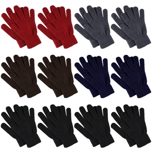 Poualss 12 Pairs Winter Knit Glove for Women and Men Stretchy Magic Gloves Full Fingers Gloves (Multicolor 1)