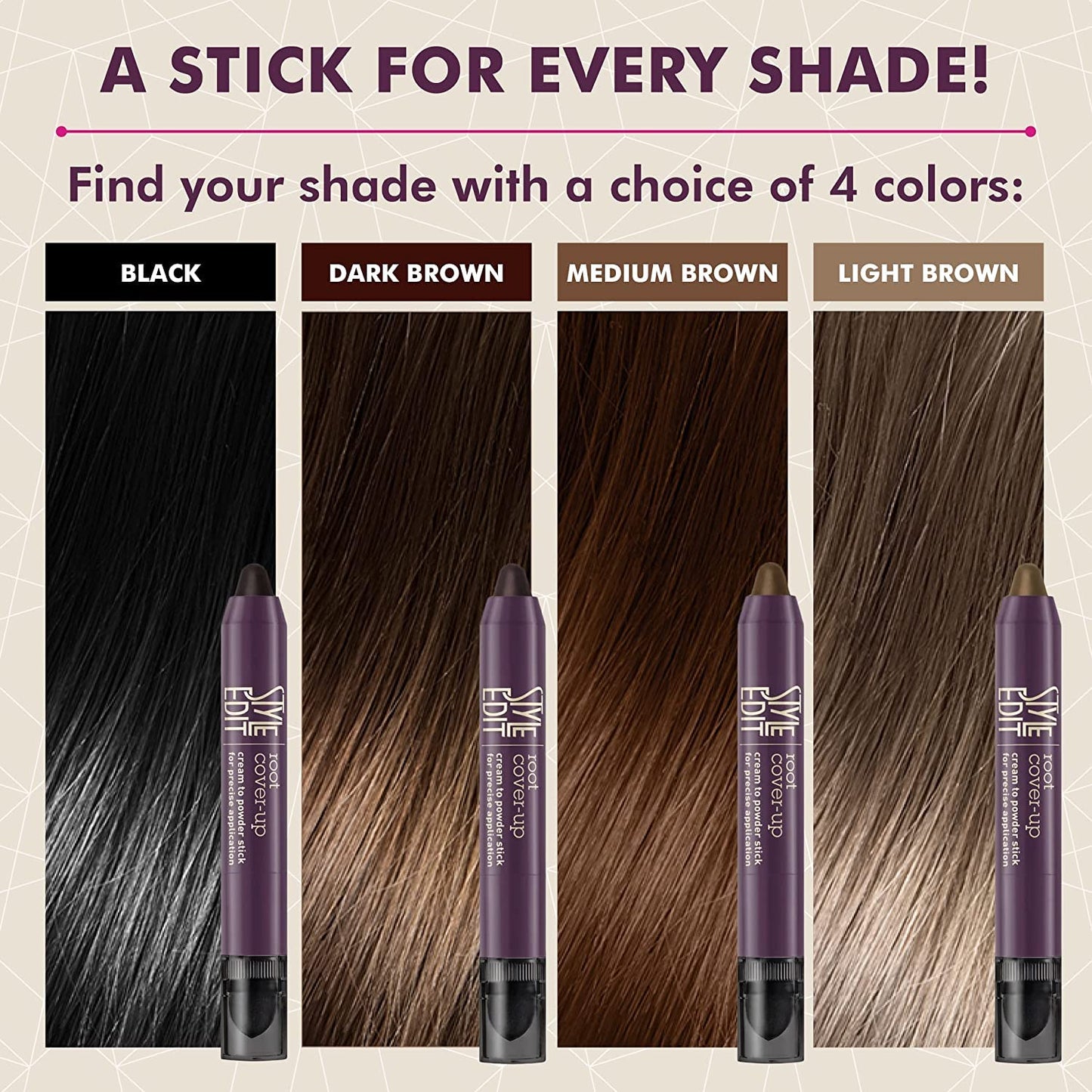Style Edit Root Touch Up Stick for Gray Coverage, Temporary Hair Color Sponge Pen, Premium Hair Shading Makeup, 0.11 oz 2 Pack