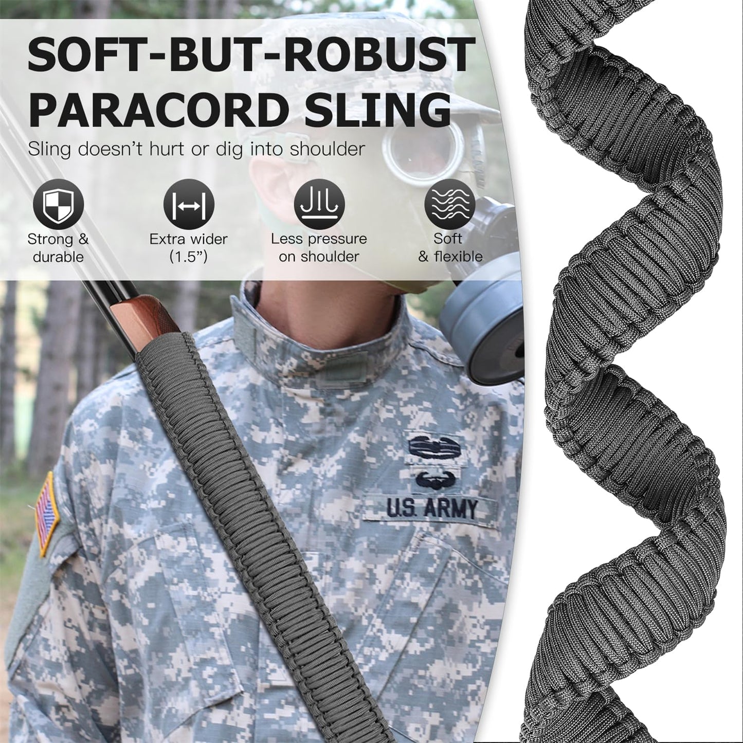 VVAAGG Two-Point Paracord Rifle Sling with Swivels, Non-Slip 2 Point Gun Sling with Quick Adjustable Length Shotgun Strap