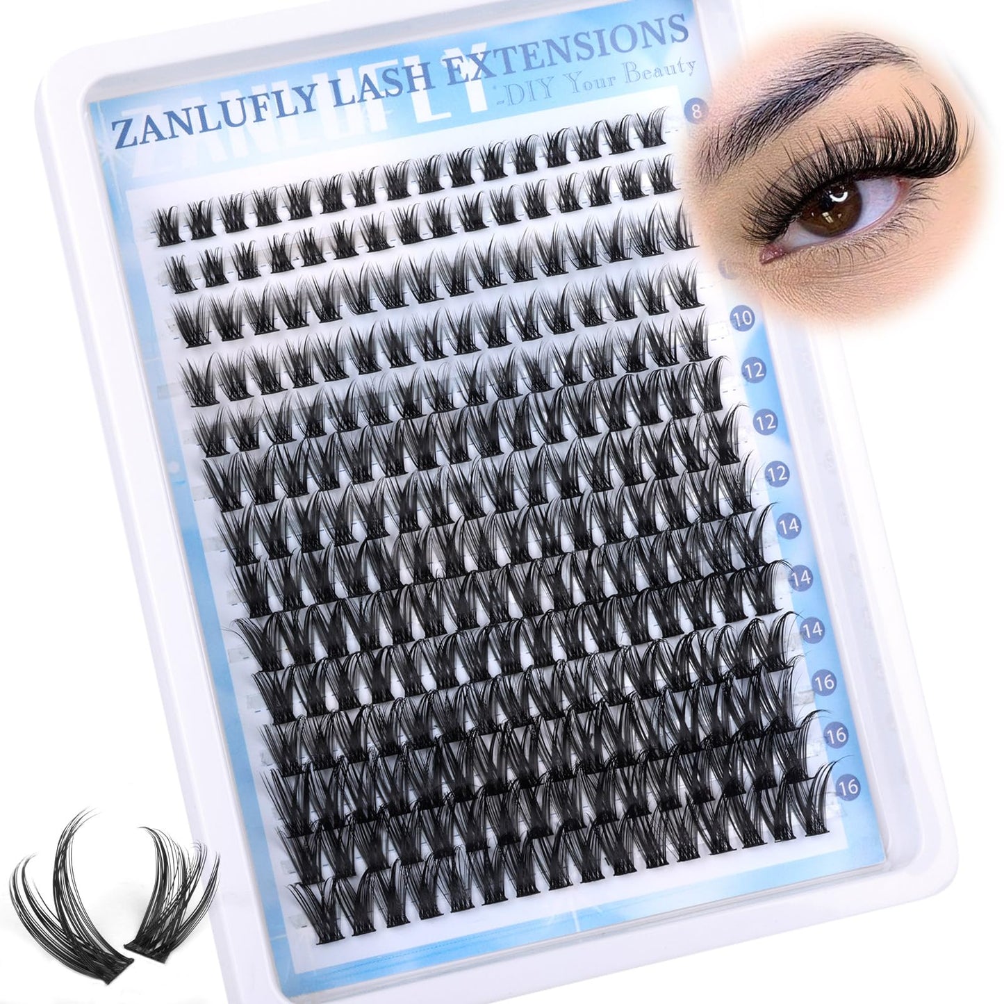 zanlufly Wispy Lash Clusters Natural D Curl Fishtail Eyelash Extensions 224Pcs Individual Lashes (8-16MM)