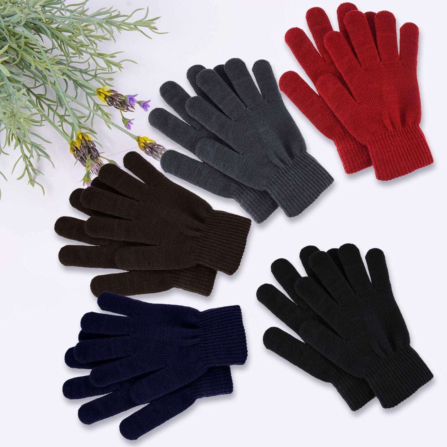 Poualss 12 Pairs Winter Knit Glove for Women and Men Stretchy Magic Gloves Full Fingers Gloves (Multicolor 1)