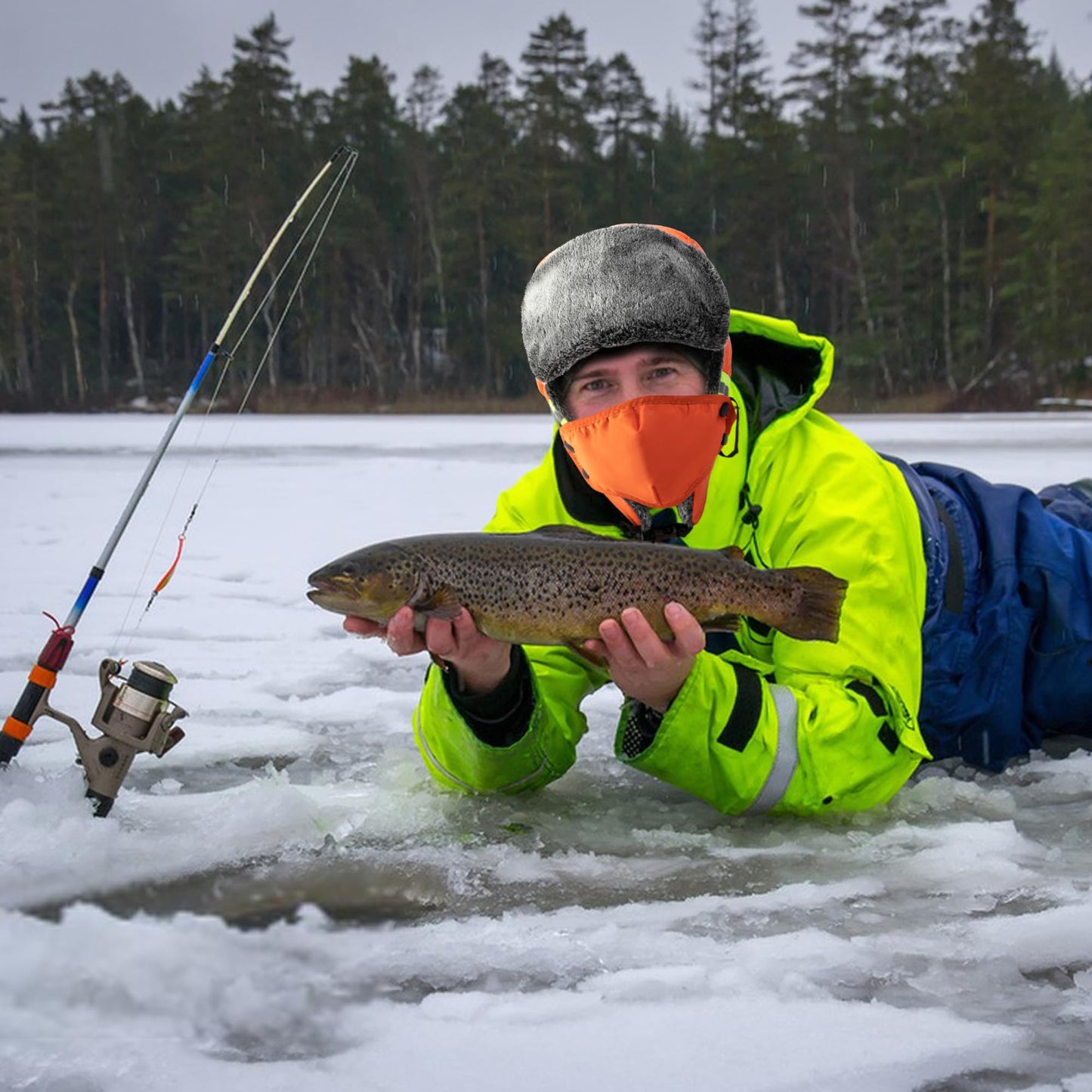 Watayo Winter Ice Fishing Trapper Hat- Warm Ice Fishing Trapper Cap Headwear- Waterproof Cold Weather Warm Ski Hunting Hat with Earflap Face Mask for Men Women