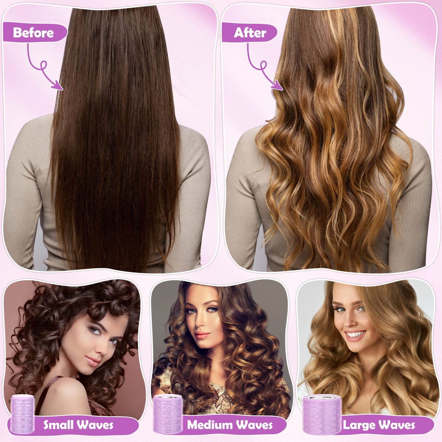 Tetutor Thermal Hair Rollers Set - 30PCS Jumbo Self-Grip Rollers (64mm, 48mm, 36mm) with Clips for Long, Medium, Short Volume and Salon Styling