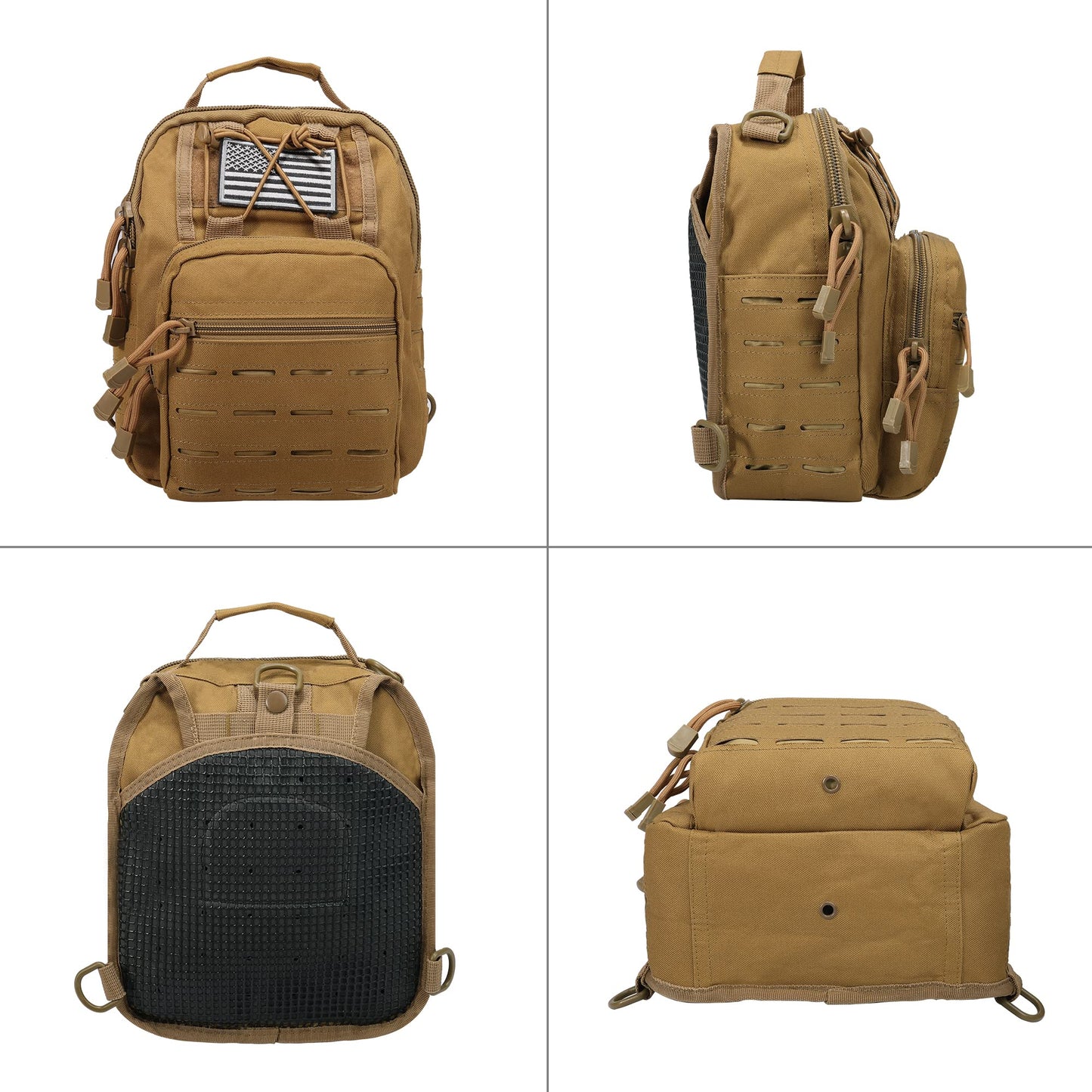 BOMTURN Tactical Backpack Sling Bag - 1000D Waterproof Military Backpack // Chest Bag // CCW Bags Outdoor Shoulder Bag with USA Patch for Every Day Carry