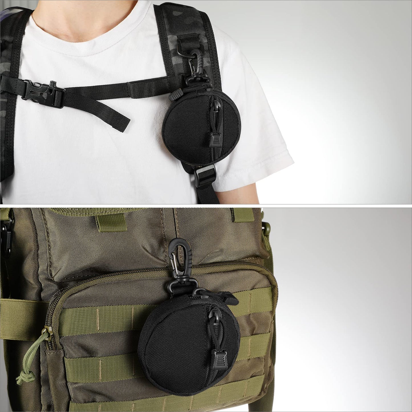 FRTKK 2 Pack Tactical Compact EDC Pouches, Military Molle Utility Pouch Organizer Pouch, Coin Purse Keychain Pocket Credit Card Holder Waist Pack (Black)